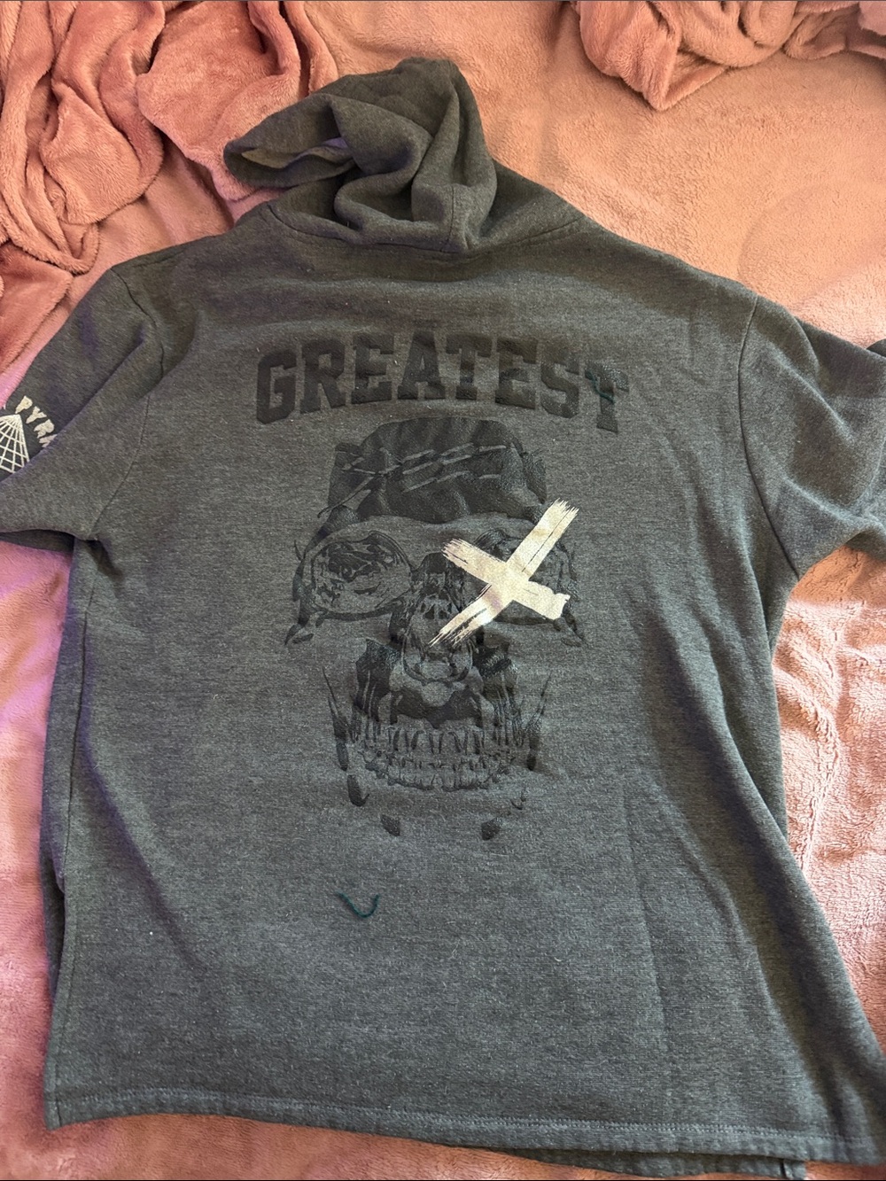 Black Pyramid Gray Graphic Skull Hoodie - 'Greatest'